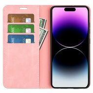 iPhone 15 Pro Hoesje - Luxe Wallet Bookcase (Magnetische Sluiting) - Roze