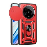 Xiaomi 14 Ultra Hoesje, MobyDefend Pantsercase Met Draaibare Ring, Rood