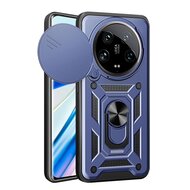 Xiaomi 14 Ultra Hoesje, MobyDefend Pantsercase Met Draaibare Ring, Blauw