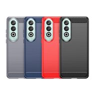 OnePlus Nord CE 4 Hoesje - MobyDefend TPU Backcover - Geborstelde Metaal &amp; Carbon-Look - Blauw