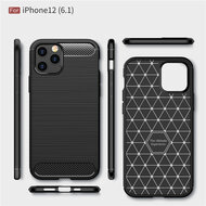 iPhone 12 / 12 Pro Hoesje - MobyDefend TPU Backcover - Geborstelde Metaal &amp; Carbon-Look - Zwart