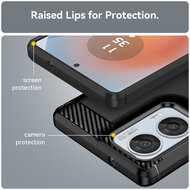 Motorola Edge 50 Fusion Hoesje - MobyDefend TPU Backcover - Geborstelde Metaal &amp; Carbon-Look - Zwart