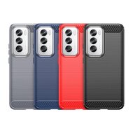 Oppo Reno12 Hoesje - MobyDefend TPU Backcover - Geborstelde Metaal &amp; Carbon-Look - Rood