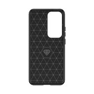 Oppo Reno12 Hoesje - MobyDefend TPU Backcover - Geborstelde Metaal &amp; Carbon-Look - Zwart