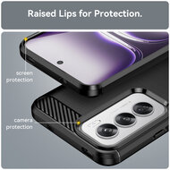 Oppo Reno12 Hoesje - MobyDefend TPU Backcover - Geborstelde Metaal &amp; Carbon-Look - Zwart