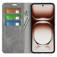 Oppo Reno12 Hoesje - Luxe Wallet Bookcase (Magnetische Sluiting) - Grijs