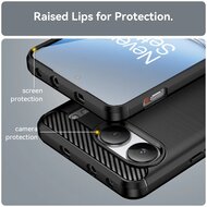 OnePlus Nord 4 Hoesje - MobyDefend TPU Backcover - Geborstelde Metaal &amp; Carbon-Look - Zwart