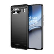 OnePlus Nord 4 Hoesje - MobyDefend TPU Backcover - Geborstelde Metaal &amp; Carbon-Look - Zwart