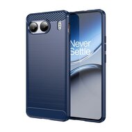 OnePlus Nord 4 Hoesje - MobyDefend TPU Backcover - Geborstelde Metaal &amp; Carbon-Look - Blauw