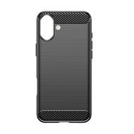 iPhone 16 Plus Hoesje - MobyDefend TPU Backcover - Geborstelde Metaal &amp; Carbon-Look - Zwart