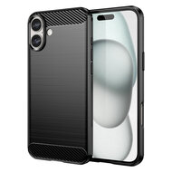 iPhone 16 Plus Hoesje - MobyDefend TPU Backcover - Geborstelde Metaal &amp; Carbon-Look - Zwart