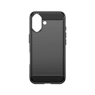 iPhone 16 Hoesje - MobyDefend TPU Backcover - Geborstelde Metaal &amp; Carbon-Look - Zwart