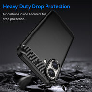 iPhone 16 Hoesje - MobyDefend TPU Backcover - Geborstelde Metaal &amp; Carbon-Look - Zwart