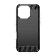 iPhone 16 Pro Hoesje - MobyDefend TPU Backcover - Geborstelde Metaal &amp; Carbon-Look - Zwart