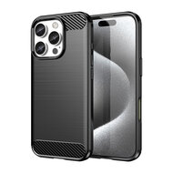 iPhone 16 Pro Hoesje - MobyDefend TPU Backcover - Geborstelde Metaal &amp; Carbon-Look - Zwart