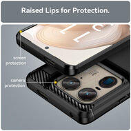 Motorola Edge 50 Ultra Hoesje - MobyDefend TPU Backcover - Geborstelde Metaal &amp; Carbon-Look - Zwart