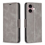 iPhone 16 Hoesje - MobyDefend Wallet Book Case Met Koord - Grijs