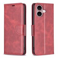 iPhone 16 Hoesje - MobyDefend Wallet Book Case Met Koord - Rood