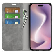 iPhone 16 Hoesje - Luxe Wallet Bookcase (Magnetische Sluiting) - Grijs