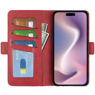 iPhone 16 Hoesje - MobyDefend Luxe Wallet Book Case (Sluiting Zijkant) - Rood