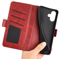 iPhone 16 Hoesje - MobyDefend Luxe Wallet Book Case (Sluiting Zijkant) - Rood