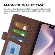 iPhone 16 Hoesje - MobyDefend Luxe Wallet Book Case (Sluiting Zijkant) - Lichtbruin