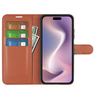 iPhone 16 Hoesje - MobyDefend Kunstleren Wallet Book Case (Sluiting Voorkant) - Bruin