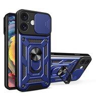 iPhone 16 Plus Hoesje - MobyDefend Pantsercase Met Draaibare Ring - Blauw