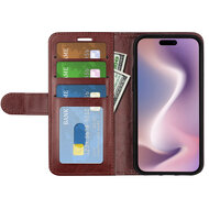 iPhone 16 Pro Hoesje - MobyDefend Wallet Book Case (Sluiting Achterkant) - Bruin