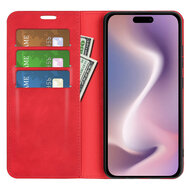 iPhone 16 Pro Hoesje - Luxe Wallet Bookcase (Magnetische Sluiting) - Rood