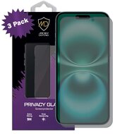 3-Pack MobyDefend iPhone 16 Plus Screenprotectors - Matte Privacy Glass Screensavers