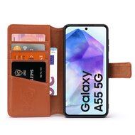 Samsung Galaxy A55 Hoesje - Luxe MobyDefend Wallet Bookcase - Lichtbruin