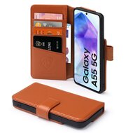 Samsung Galaxy A55 Hoesje - Luxe MobyDefend Wallet Bookcase - Lichtbruin