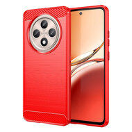 Oppo Reno12 F Hoesje - MobyDefend TPU Backcover - Geborstelde Metaal &amp; Carbon-Look - Rood