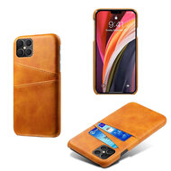 iPhone 12 / iPhone 12 Pro Hoesje - MobyDefend Lederen Backcover Met Vakjes Voor Pasjes - Cognac bruin