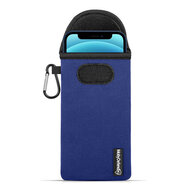 Hoesje voor iPhone 12 - MobyDefend Neopreen Pouch Met Karabijnhaak - Insteekhoesje - Riemlus Hoesje - Blauw