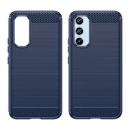 Samsung Galaxy A54 Hoesje - MobyDefend TPU Backcover - Geborstelde Metaal &amp; Carbon-Look - Blauw