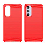 Samsung Galaxy A54 Hoesje - MobyDefend TPU Backcover - Geborstelde Metaal &amp; Carbon-Look - Rood