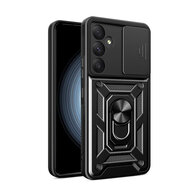 Samsung Galaxy A55 Hoesje - MobyDefend Pantsercase Met Draaibare Ring - Zwart