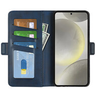 Samsung Galaxy S24 FE Hoesje - MobyDefend Luxe Wallet Book Case (Sluiting Zijkant) - Blauw