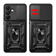 Samsung Galaxy S24 FE Hoesje - MobyDefend Pantsercase Met Draaibare Ring - Zwart