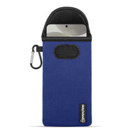 Hoesje voor Samsung Galaxy S24 - MobyDefend Neopreen Pouch Met Karabijnhaak - Insteekhoesje - Riemlus Hoesje - Blauw