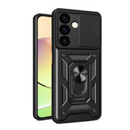 Samsung Galaxy S24 Hoesje - MobyDefend Pantsercase Met Draaibare Ring - Zwart