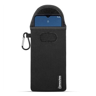 Hoesje voor Nokia 1.4, MobyDefend Neopreen Pouch Met Karabijnhaak, Insteekhoesje, Riemlus Hoesje, Zwart