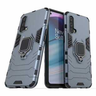 OnePlus Nord CE Hoesje - MobyDefend Dubbelgelaagde Pantsercase Met Standaard - Navy Blauw