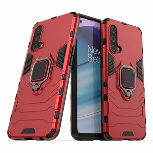 OnePlus Nord CE Hoesje - MobyDefend Dubbelgelaagde Pantsercase Met Standaard - Rood