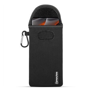 Hoesje voor Motorola Edge 50 Pro - MobyDefend Neopreen Pouch Met Karabijnhaak - Insteekhoesje - Riemlus Hoesje - Zwart