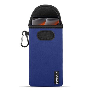 Hoesje voor Motorola Edge 50 Pro - MobyDefend Neopreen Pouch Met Karabijnhaak - Insteekhoesje - Riemlus Hoesje - Blauw