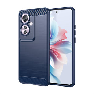 Oppo Reno 11F Hoesje - MobyDefend TPU Backcover - Geborstelde Metaal & Carbon-Look - Blauw