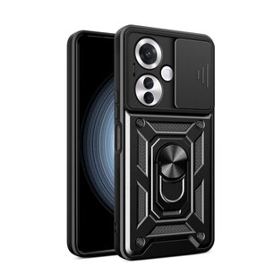 Oppo Reno 11F Hoesje, MobyDefend Pantsercase Met Draaibare Ring, Zwart